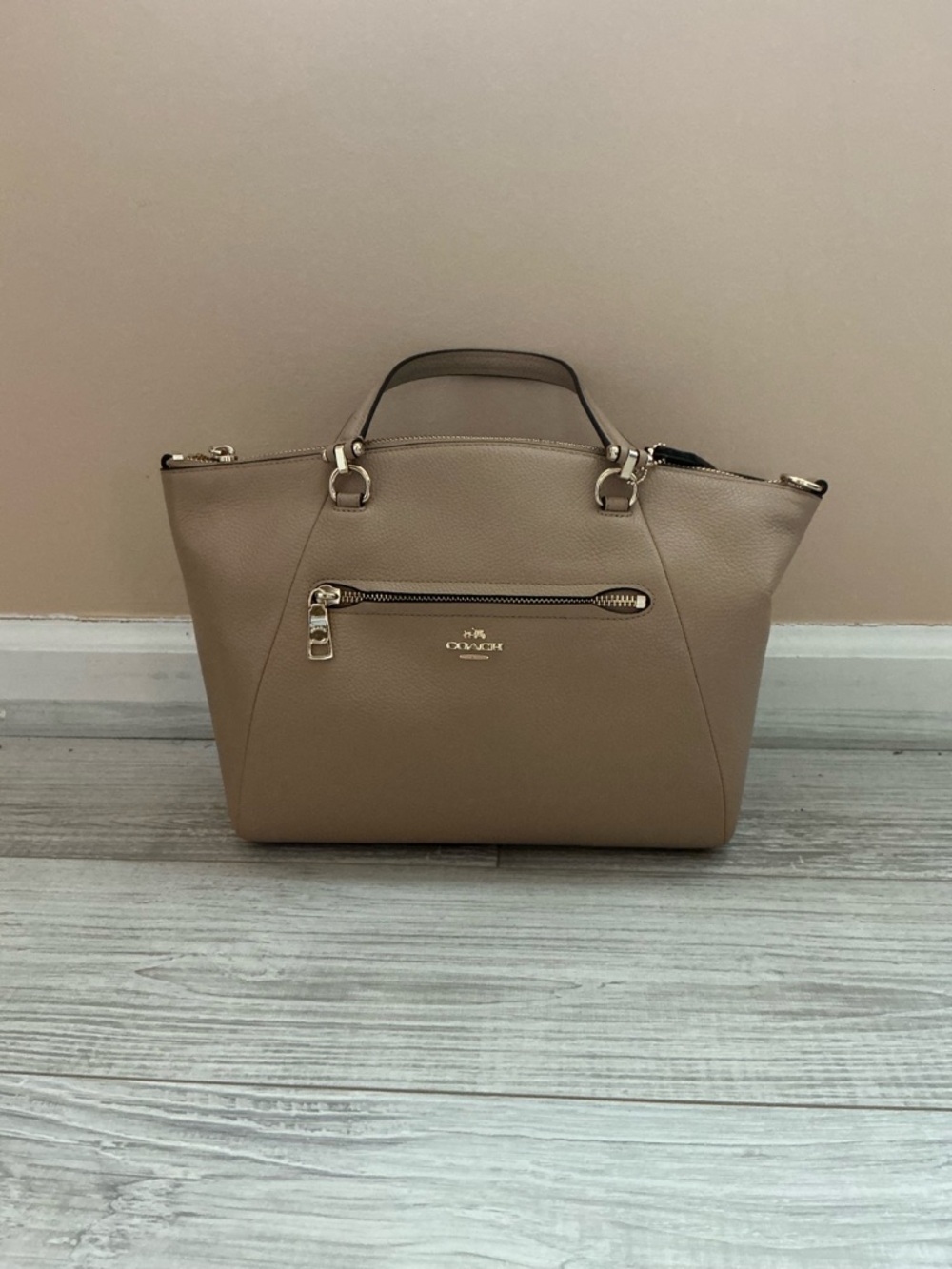 Coach Taupe Leather Structured Tote with Gold Hardware